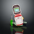 Classic Retro Mobile Phone In Pixel Style With Red Body White Keypad And Green Accessory