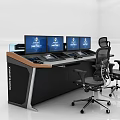 Modern Monitoring Control Desk With Multiple Screens And Ergonomic Office Chairs