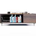 Wooden Coffee Table with Chessboard Top Storage Shelf Books Mugs and Chess Pieces