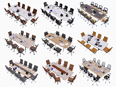 Modern Conference Table Designs With Wooden Tops And Colorful Office Chairs 3d model