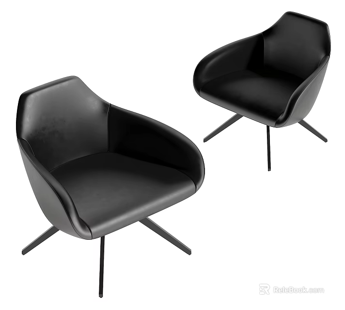 Modern Black Leather Accent Chair With Curved Backrest and Metal Legs 3d model 