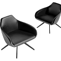 Modern Black Leather Accent Chair With Curved Backrest and Metal Legs