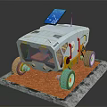 Mars Rover Model With Solar Panel Yellow Robotic Arm And Martian Surface Base 3d model