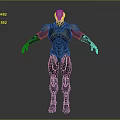 Futuristic Mechanical Warrior With Detailed High Tech Armor Yellow Head Black Blue Standing Pose