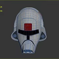 White Futuristic Helmet Featuring Red Square Black Accents And Detailed Design