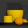 Fresh Orange Juice in Glass Pitcher and Cup with Oranges on Tray