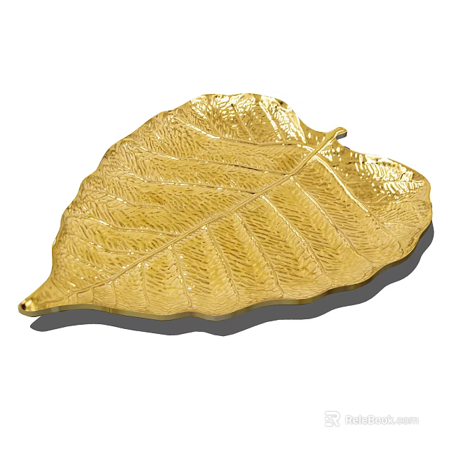 Golden Leaf Shaped Ceramic Vessel Decorative Tray With Detailed Texture Design 3d model