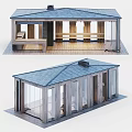 Modern Wooden Cabin With Large Windows Open Interior And Sloped Roof Chimney