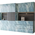 Modern Blue Gray Marble Texture Sideboard With Cabinets Drawers And Storage Shelves