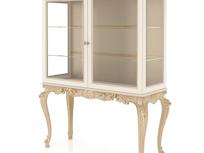 Elegant White Decorative Cabinet With Glass Doors Shelves And Ornate Carved Legs 3d model