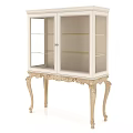Elegant White Decorative Cabinet With Glass Doors Shelves And Ornate Carved Legs