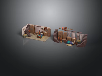 Detailed Interior Room Scene Components With Staircases Sofa And Decorative Elements 3d model