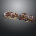 Detailed Interior Room Scene Components With Staircases Sofa And Decorative Elements