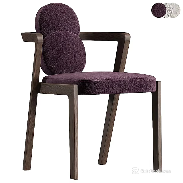 Stylish Purple Fabric Lounge Chair With Dark Wooden Frame And Armrest Design 3d model 