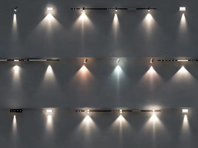 Modern Downlights And Spotlights Installation On White Wall With Multiple Rows And Bright Illumination 3d model