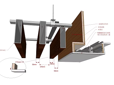 Technical Ceiling Structure Design With Frame Panels Dimensions And Installation Details 3d model