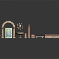 Ornate Architectural Scene Components Set with Arch Painting Column Pedestal and Bricks