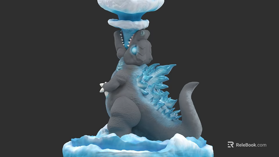 Reptile Figurine With Gray Body Blue Ice Crystals And Back Fins On Ice Base 3d model 