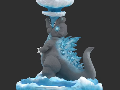 Reptile Figurine With Gray Body Blue Ice Crystals And Back Fins On Ice Base 3d model