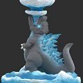 Reptile Figurine With Gray Body Blue Ice Crystals And Back Fins On Ice Base
