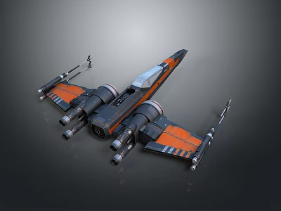 Futuristic Starfighter Spaceship With Orange Black Body Multiple Engines And Sleek Wings 3d model