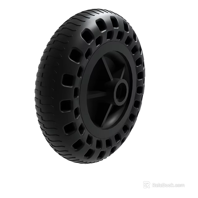 Black Industrial Wheel With Hole Design And Rubber Tread For Durable Use 3d model 