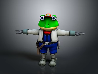Cartoon Frog Character With Orange Hat White Coat Blue Overalls Tool Belt And Arms Outstretched 3d model