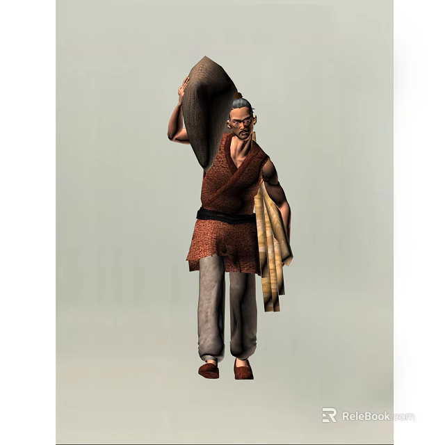 Game and Movie Character Carrying Sack Wearing Glasses Brown Sleeveless Top Gray Pants Holding Cloth 3d model 