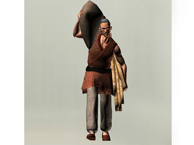 Game and Movie Character Carrying Sack Wearing Glasses Brown Sleeveless Top Gray Pants Holding Cloth 3d model