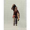 Game and Movie Character Carrying Sack Wearing Glasses Brown Sleeveless Top Gray Pants Holding Cloth