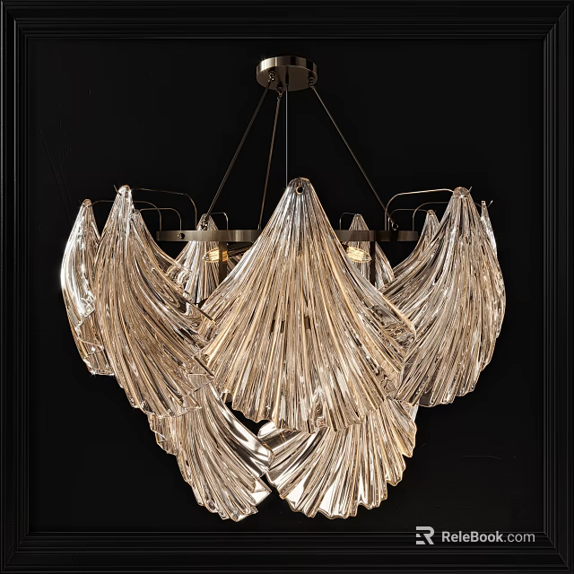 Elegant Modern Chandelier With Feather Like Crystal Blades And Decorative Hanging Design 3d model 