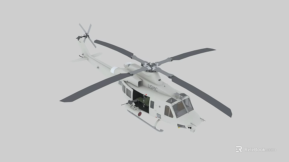 Military Utility Helicopter With Rotor Blades Cockpit And Landing Gear 3d model 
