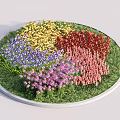 Circular Flower Pot with Various Colored Flowers and Green Grass Decorative Design