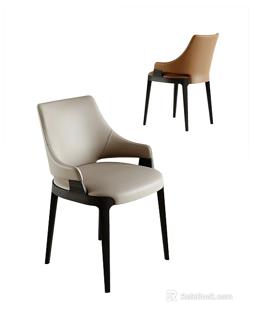 Modern Single Accent Chair With Beige Leather Upholstery And Black Wooden Legs 3d model 
