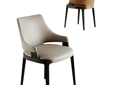 Modern Single Accent Chair With Beige Leather Upholstery And Black Wooden Legs 3d model