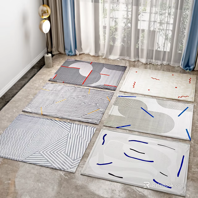 Square Area Rugs With Modern Geometric Patterns And Various Design Styles 3d model 