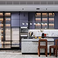Elegant Modern Kitchen Interior Design With Marble Island Counter And Cabinets 3d model