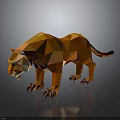 Low Poly Orange Tiger 3D Model With Geometric Design And Gray Background