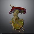 Mushroom Shaped Plant Structure with Small House Door Vines and Mossy Natural Decoration