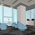 Modern Lounge Area Interior With Living Green Wall And Comfortable Blue Chairs
