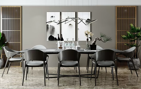 Modern Dining Table and Chair Combination Dining Table and Chair Soft Furnishings Combination 3d model