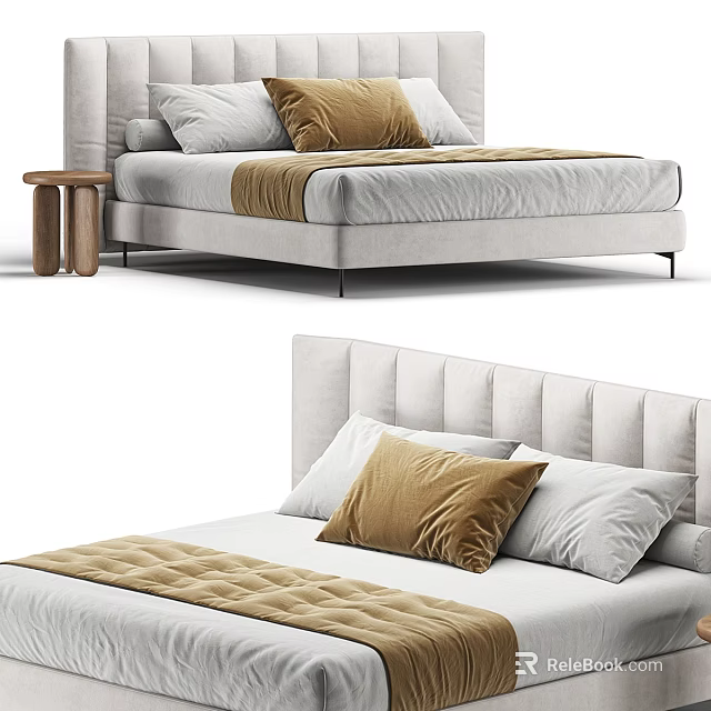 Modern Upholstered Double Bed With Tufted Headboard And Decorative Pillows 3d model