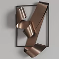 Modern Copper Metal Wall Decor with Curved Ribbons and Black Square Frames 3d model