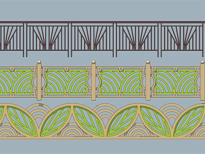 Decorative Fence Designs With Intricate Geometric Patterns And Colorful Leaf Motifs 3d model