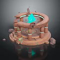 Circular Structure With Blue Crystal Pillars Glowing Lines And Stones 3d model