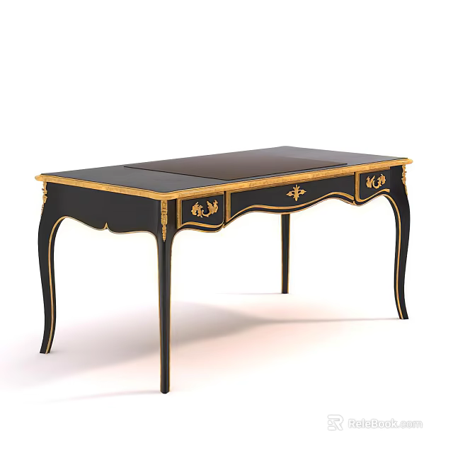 Classic Black Desk With Gold Ornate Accents Elegant Curved Legs And Decorative Drawers 3d model 