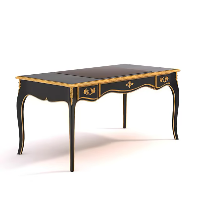 Classic Black Desk With Gold Ornate Accents Elegant Curved Legs And Decorative Drawers 3d model