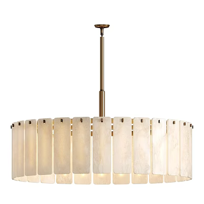 Modern Round Chandelier with White Vertical Striped Shades and Brass Metal Frame for Interior Decoration 3d model