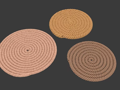 Three Woven Circular Mats With Various Colors And Braided Texture 3d model