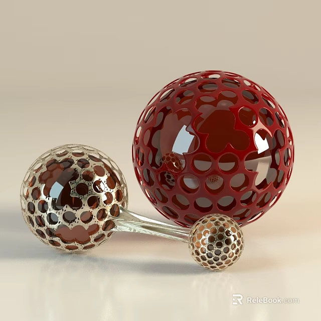Elegant Modern Home Decor Ornament Set With Red Gold Hollow Spherical Designs 3d model 